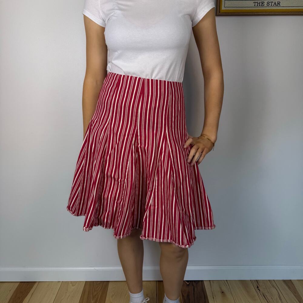 Boden red stripe denim flare skirt size 12